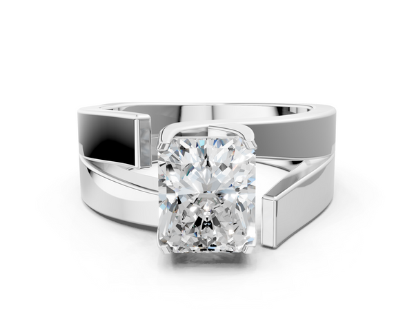White Gold Radiant Cut Solitaire Engagement Ring Setting with Wide Stepped Bypass Band