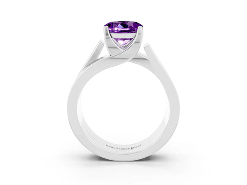 White gold Modern Tension Set Round Cut Amethyst Solitaire Wide Band Ring_3