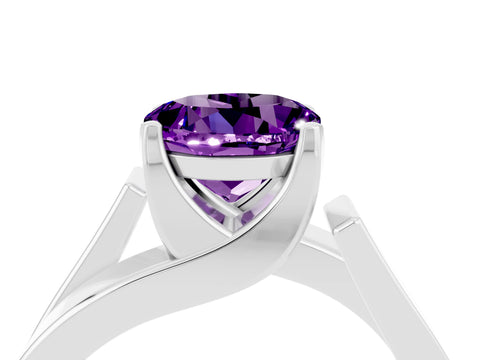 White gold Modern Tension Set Round Cut Amethyst Solitaire Wide Band Ring_4