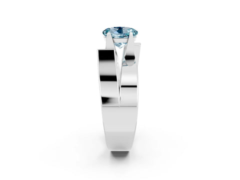 White gold Modern Tension Set Round Cut Aquamarine Solitaire Wide Band Ring_2