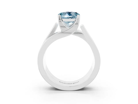 White gold Modern Tension Set Round Cut Aquamarine Solitaire Wide Band Ring_3