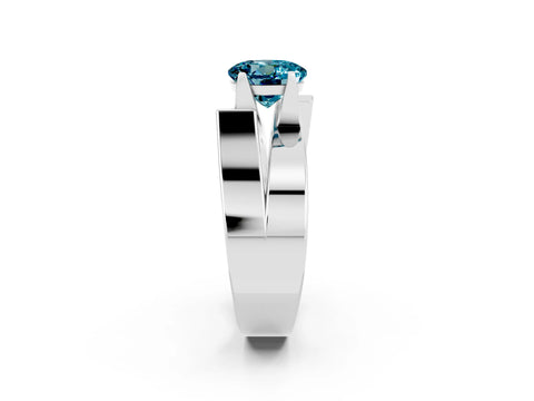 White gold Modern Tension Set Round Cut Blue Topaz Solitaire Wide Band Ring_2