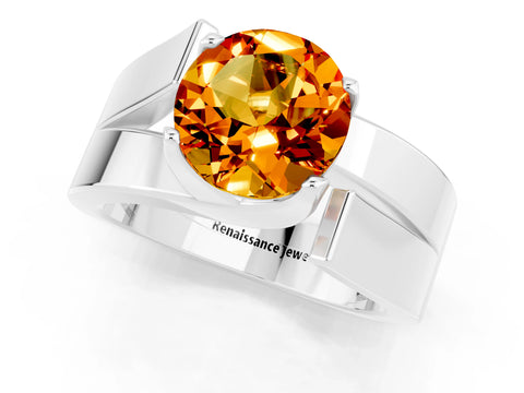 White gold Modern Tension Set Round Cut Citrine Solitaire Wide Band Ring_1