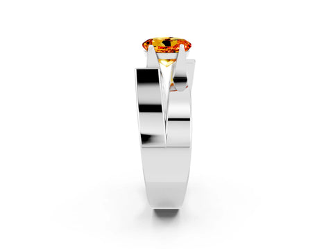 White gold Modern Tension Set Round Cut Citrine Solitaire Wide Band Ring_2