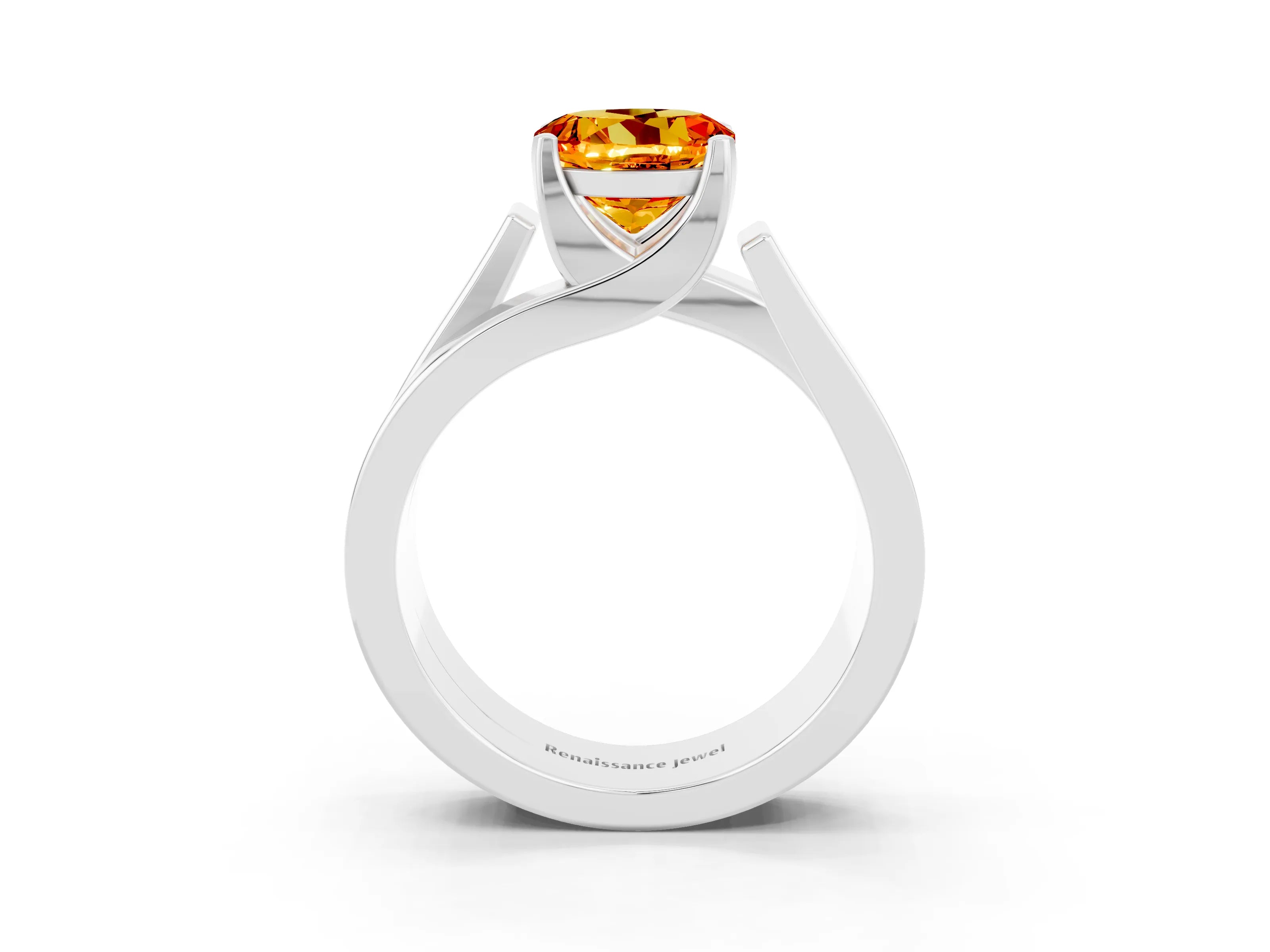White gold Modern Tension Set Round Cut Citrine Solitaire Wide Band Ring_3
