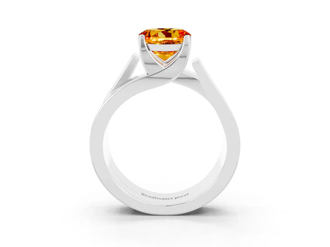 White gold Modern Tension Set Round Cut Citrine Solitaire Wide Band Ring_3