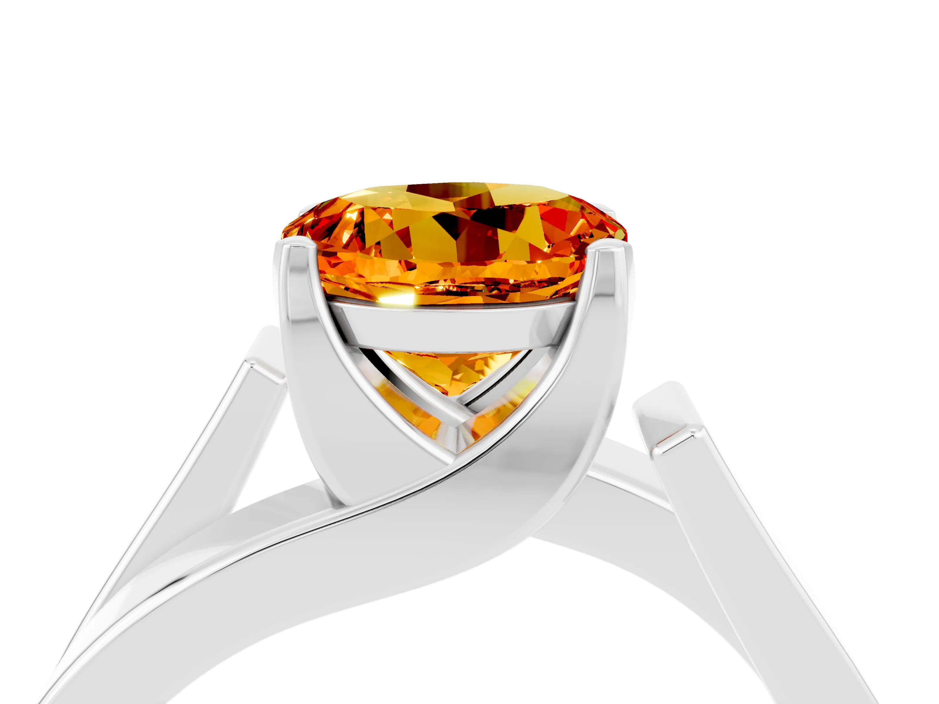 White gold Modern Tension Set Round Cut Citrine Solitaire Wide Band Ring_4