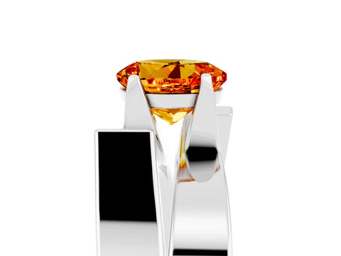 White gold Modern Tension Set Round Cut Citrine Solitaire Wide Band Ring_5