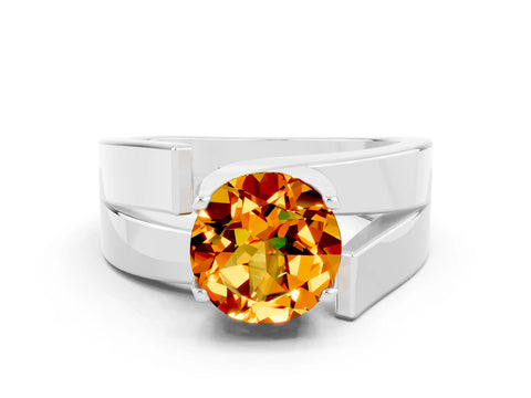 White gold Modern Tension Set Round Cut Citrine Solitaire Wide Band Ring
