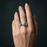 White gold Modern Tension Set Round Cut Diamond Solitaire Wide Band Ring_203