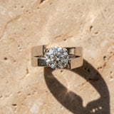 White gold Modern Tension Set Round Cut Diamond Solitaire Wide Band Ring_206