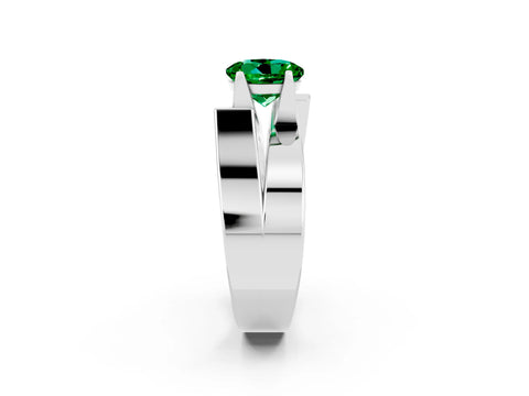 White gold Modern Tension Set Round Cut Emerald Solitaire Wide Band Ring_2