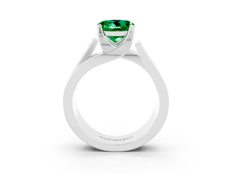 White gold Modern Tension Set Round Cut Emerald Solitaire Wide Band Ring_3