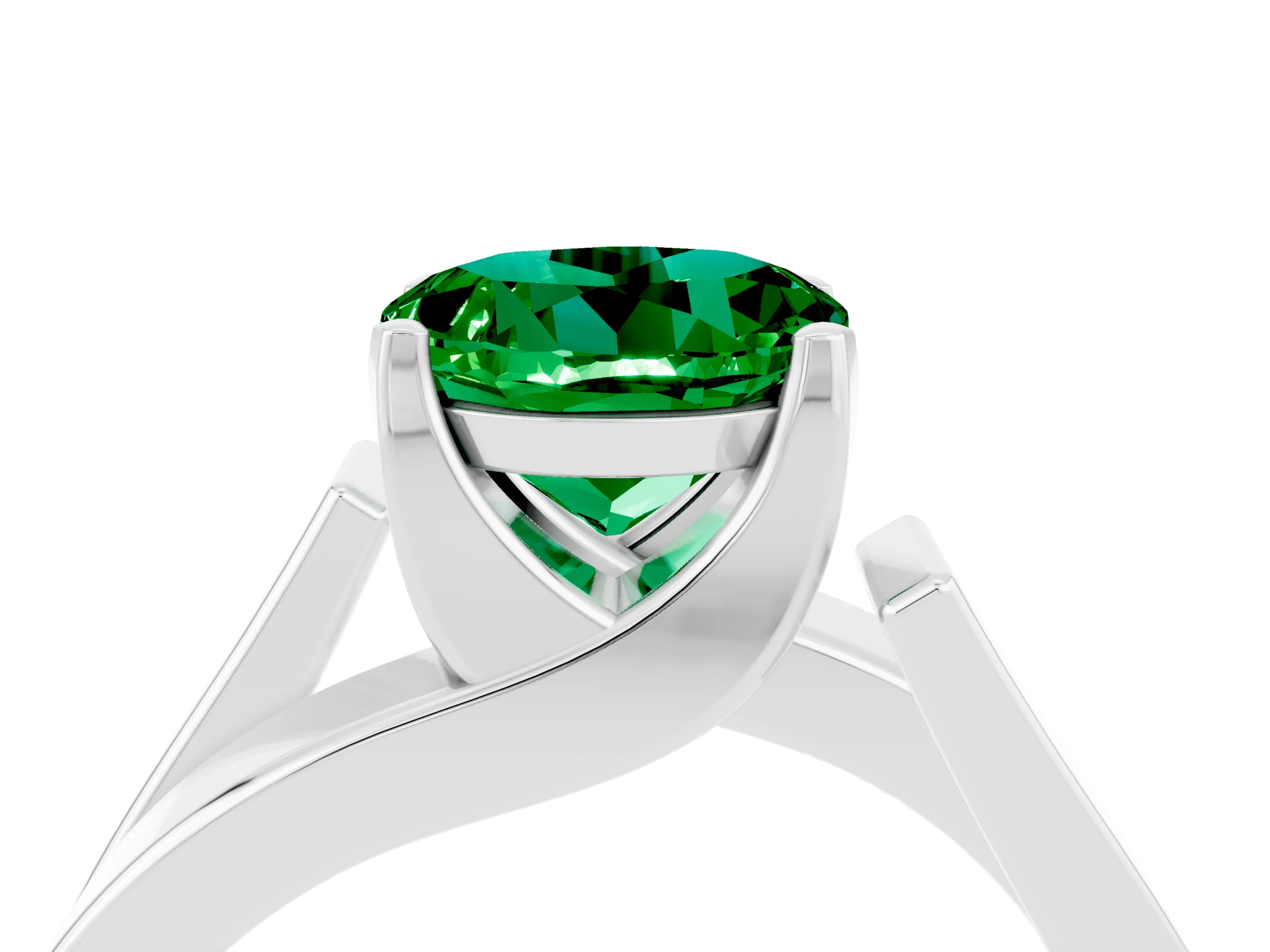 White gold Modern Tension Set Round Cut Emerald Solitaire Wide Band Ring_4