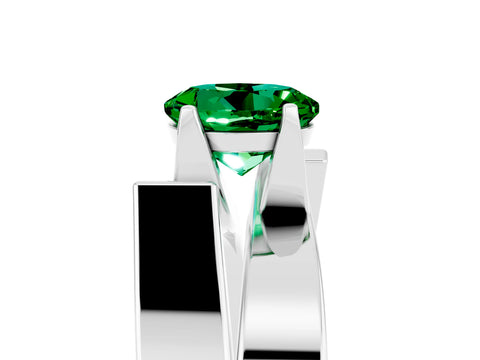 White gold Modern Tension Set Round Cut Emerald Solitaire Wide Band Ring_5