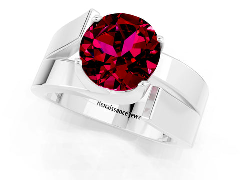 White gold Modern Tension Set Round Cut Garnet Solitaire Wide Band Ring_1