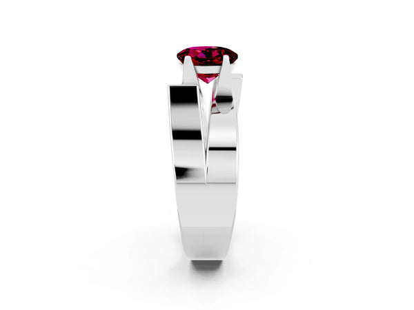Platinum Modern Tension Set Round Cut Garnet Solitaire Wide Band Ring