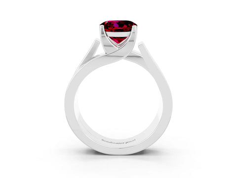 White gold Modern Tension Set Round Cut Garnet Solitaire Wide Band Ring_3