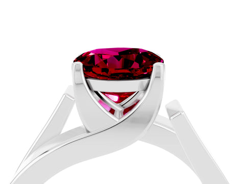 White gold Modern Tension Set Round Cut Garnet Solitaire Wide Band Ring_4