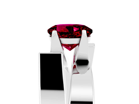 White gold Modern Tension Set Round Cut Garnet Solitaire Wide Band Ring_5