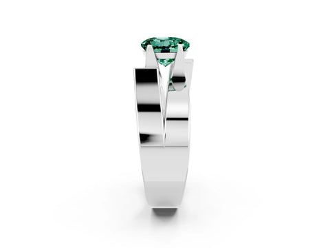 White gold Modern Tension Set Round Cut Green Sapphire Solitaire Wide Band Ring_2