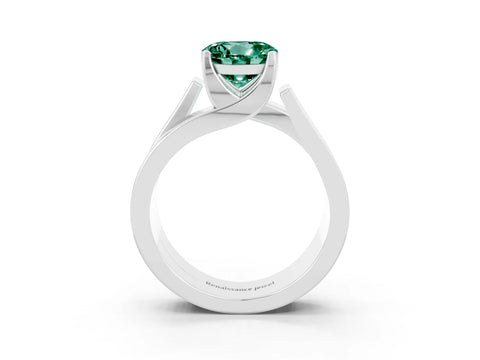 White gold Modern Tension Set Round Cut Green Sapphire Solitaire Wide Band Ring_3