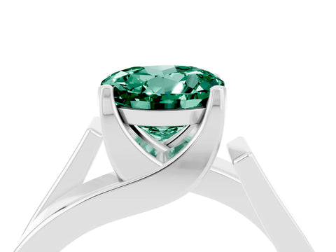 White gold Modern Tension Set Round Cut Green Sapphire Solitaire Wide Band Ring_4