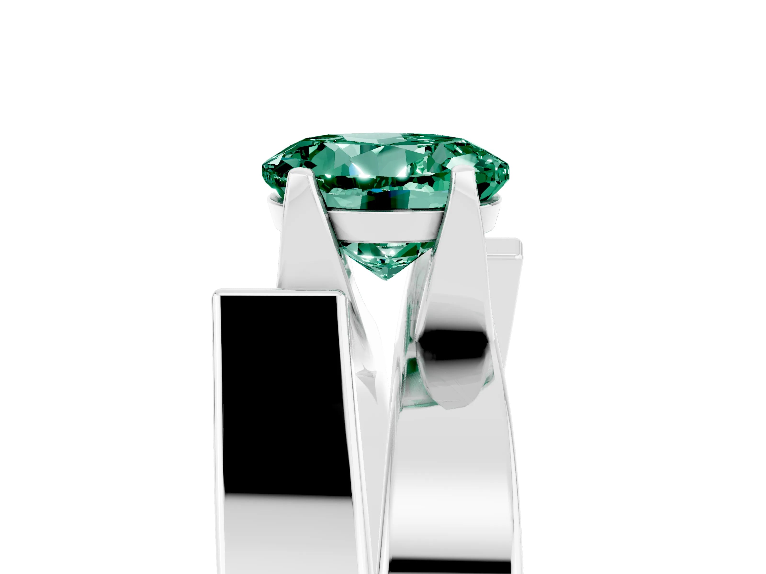 White gold Modern Tension Set Round Cut Green Sapphire Solitaire Wide Band Ring_5