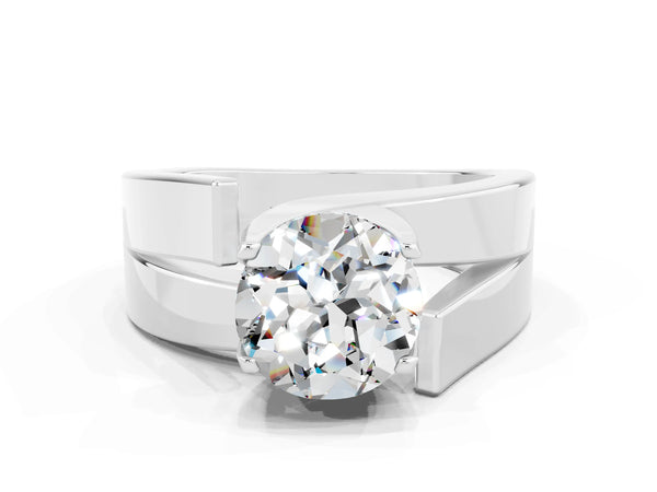 Platinum Modern Tension Set Round Cut Moissanite Solitaire Wide Band Ring