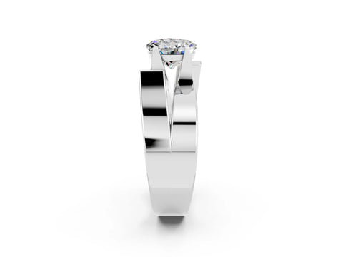 White gold Modern Tension Set Round Cut Moissanite Solitaire Wide Band Ring_2