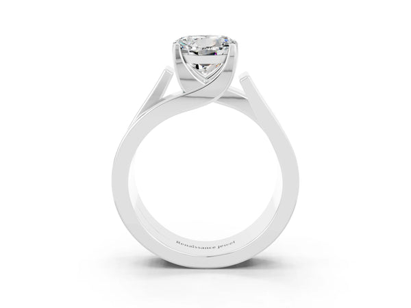 Silver Modern Tension Set Round Cut Moissanite Solitaire Wide Band Ring