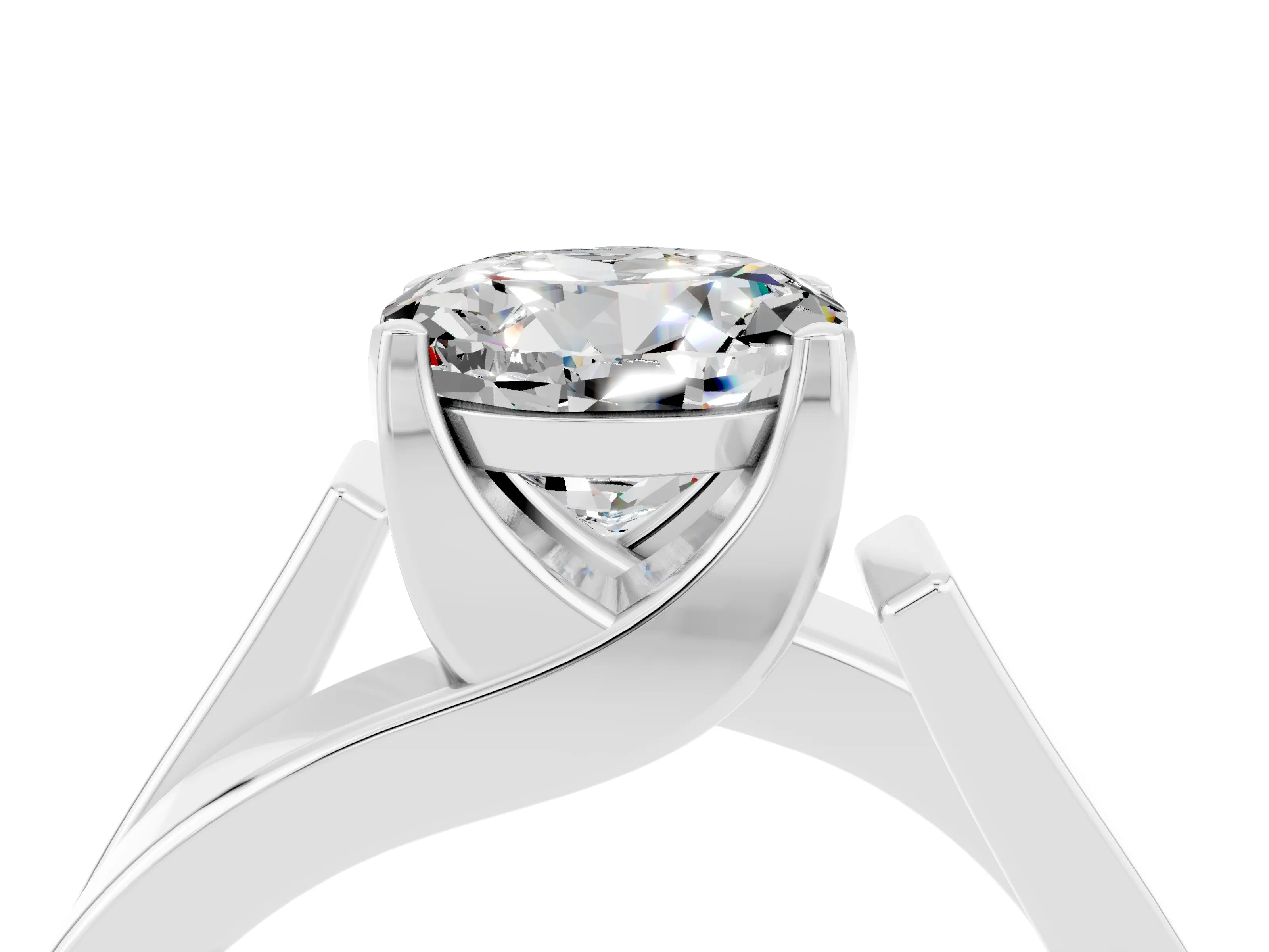 White gold Modern Tension Set Round Cut Moissanite Solitaire Wide Band Ring_4