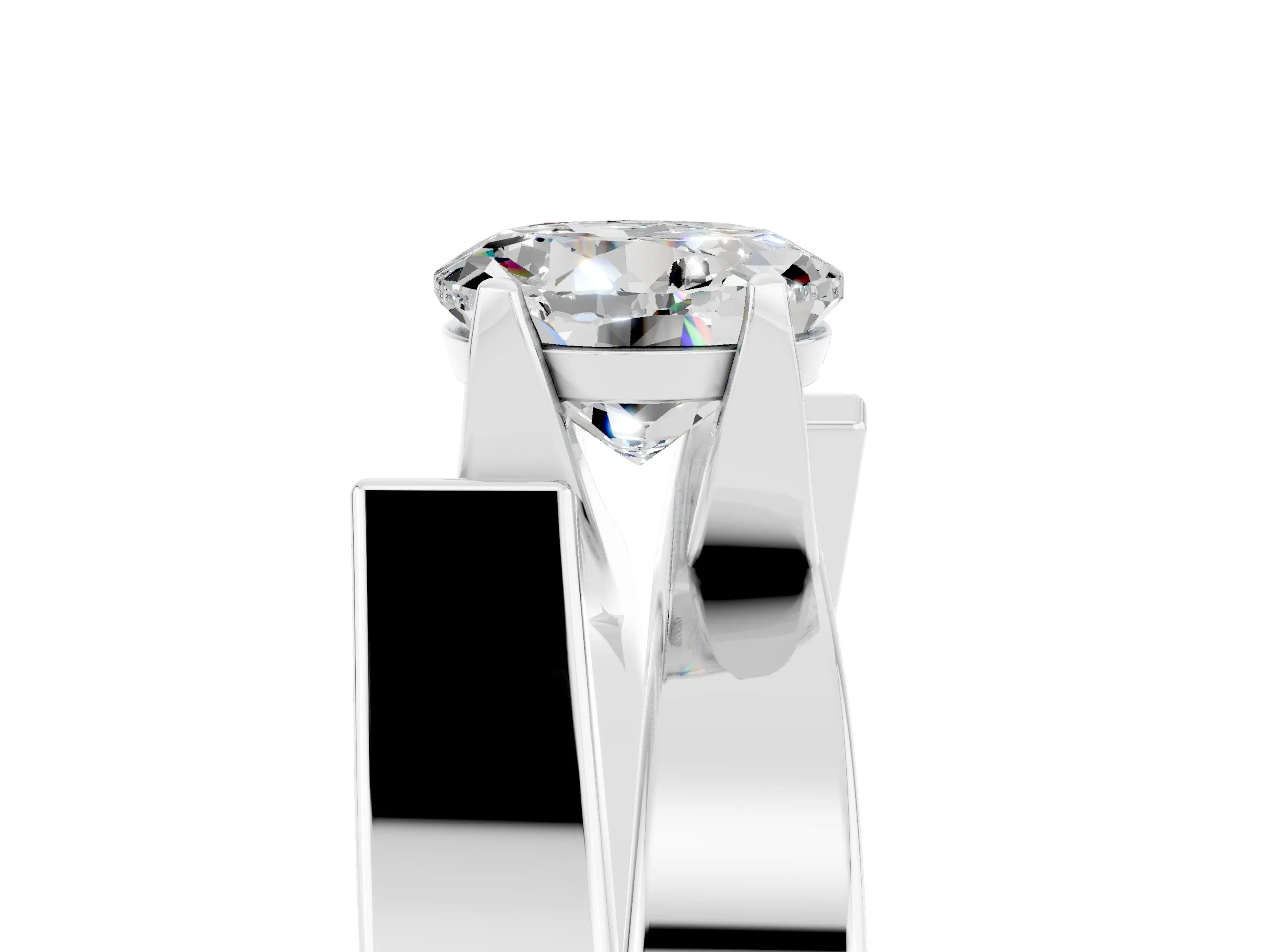 White gold Modern Tension Set Round Cut Moissanite Solitaire Wide Band Ring_5