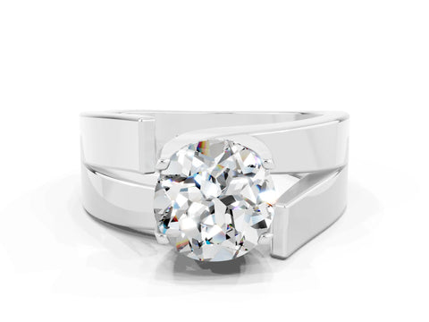 White gold Modern Tension Set Round Cut Moissanite Solitaire Wide Band Ring