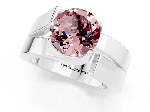 White gold Modern Tension Set Round Cut Morganite Solitaire Wide Band Ring_1