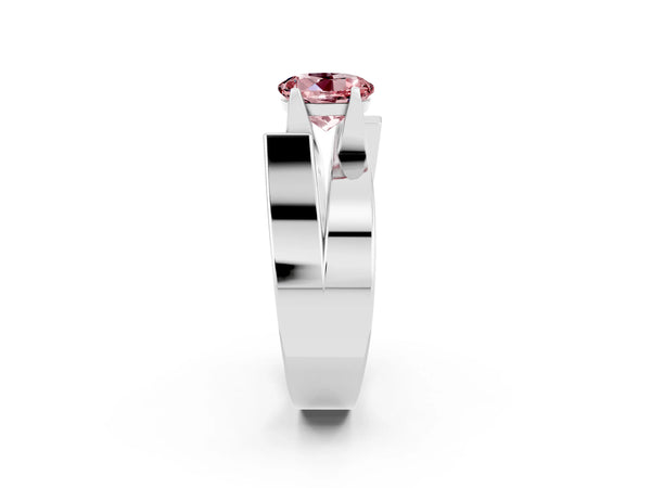 White gold Modern Tension Set Round Cut Morganite Solitaire Wide Band Ring