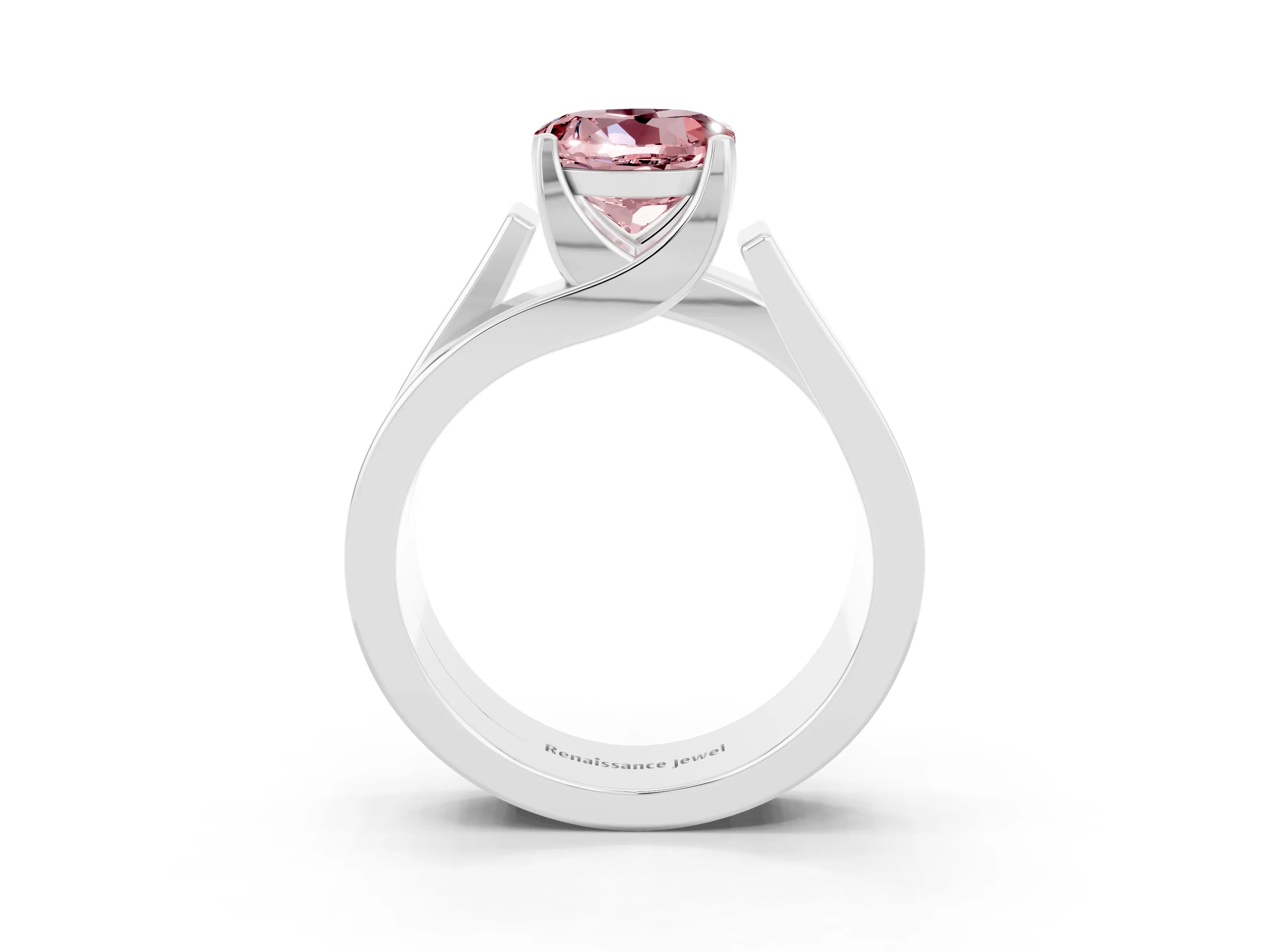 White gold Modern Tension Set Round Cut Morganite Solitaire Wide Band Ring_3