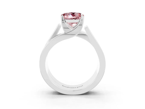 White gold Modern Tension Set Round Cut Morganite Solitaire Wide Band Ring_3