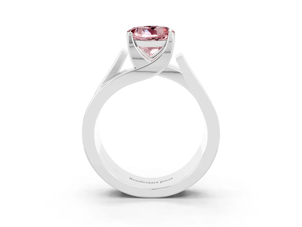 Silver Modern Tension Set Round Cut Morganite Solitaire Wide Band Ring