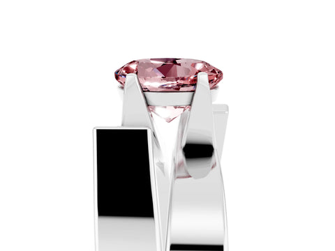 White gold Modern Tension Set Round Cut Morganite Solitaire Wide Band Ring_5