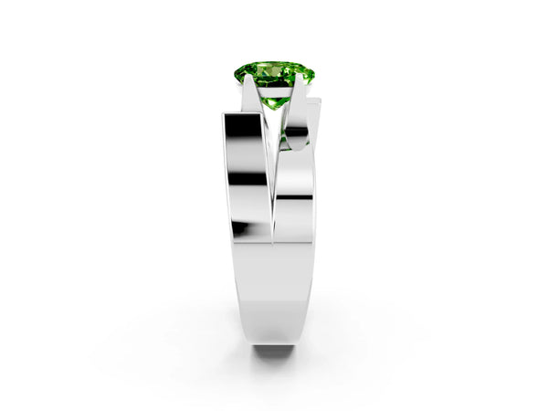 Silver Modern Tension Set Round Cut Peridot Solitaire Wide Band Ring