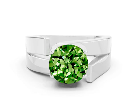 White gold Modern Tension Set Round Cut Peridot Solitaire Wide Band Ring