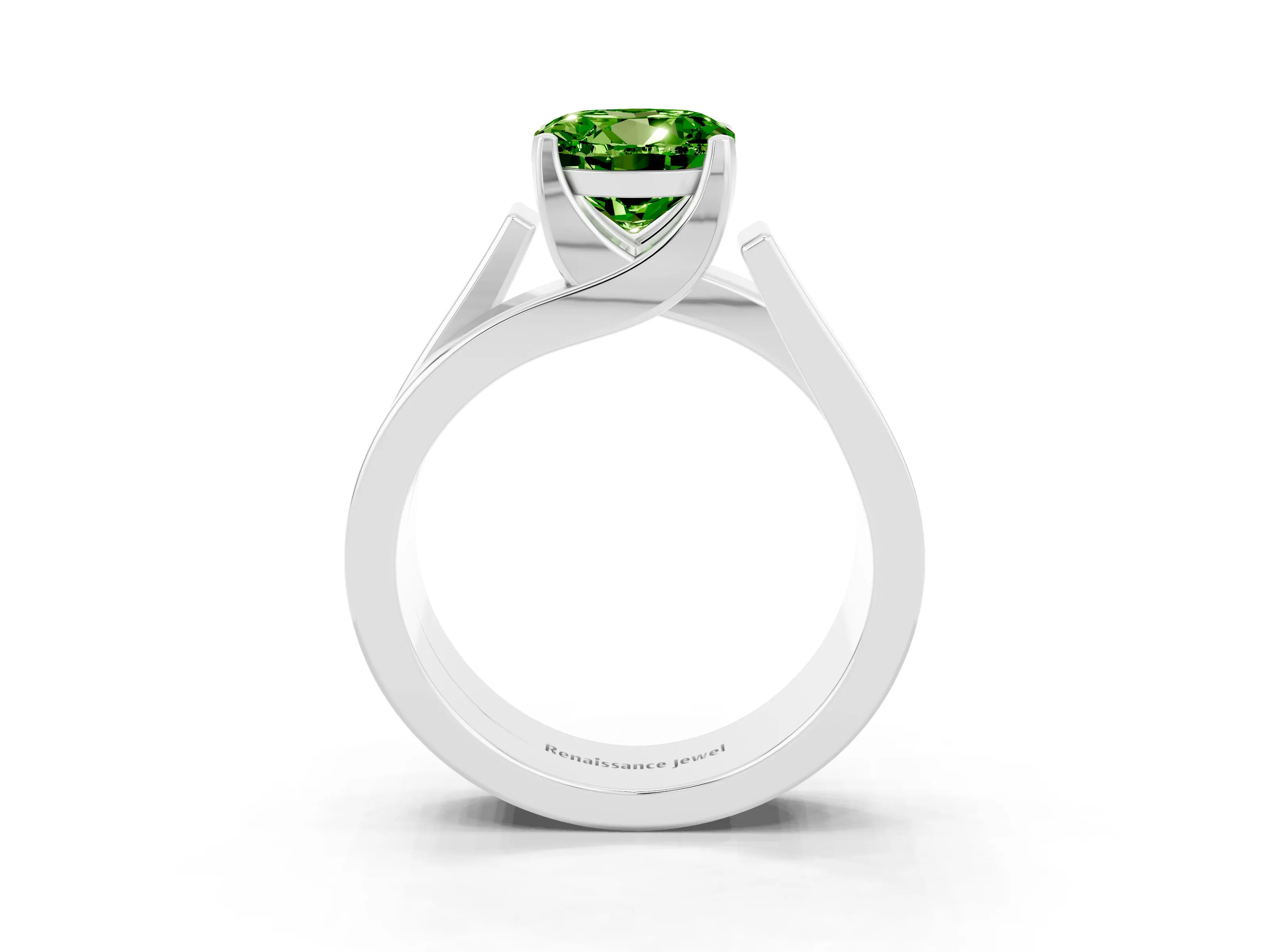 White gold Modern Tension Set Round Cut Peridot Solitaire Wide Band Ring_3