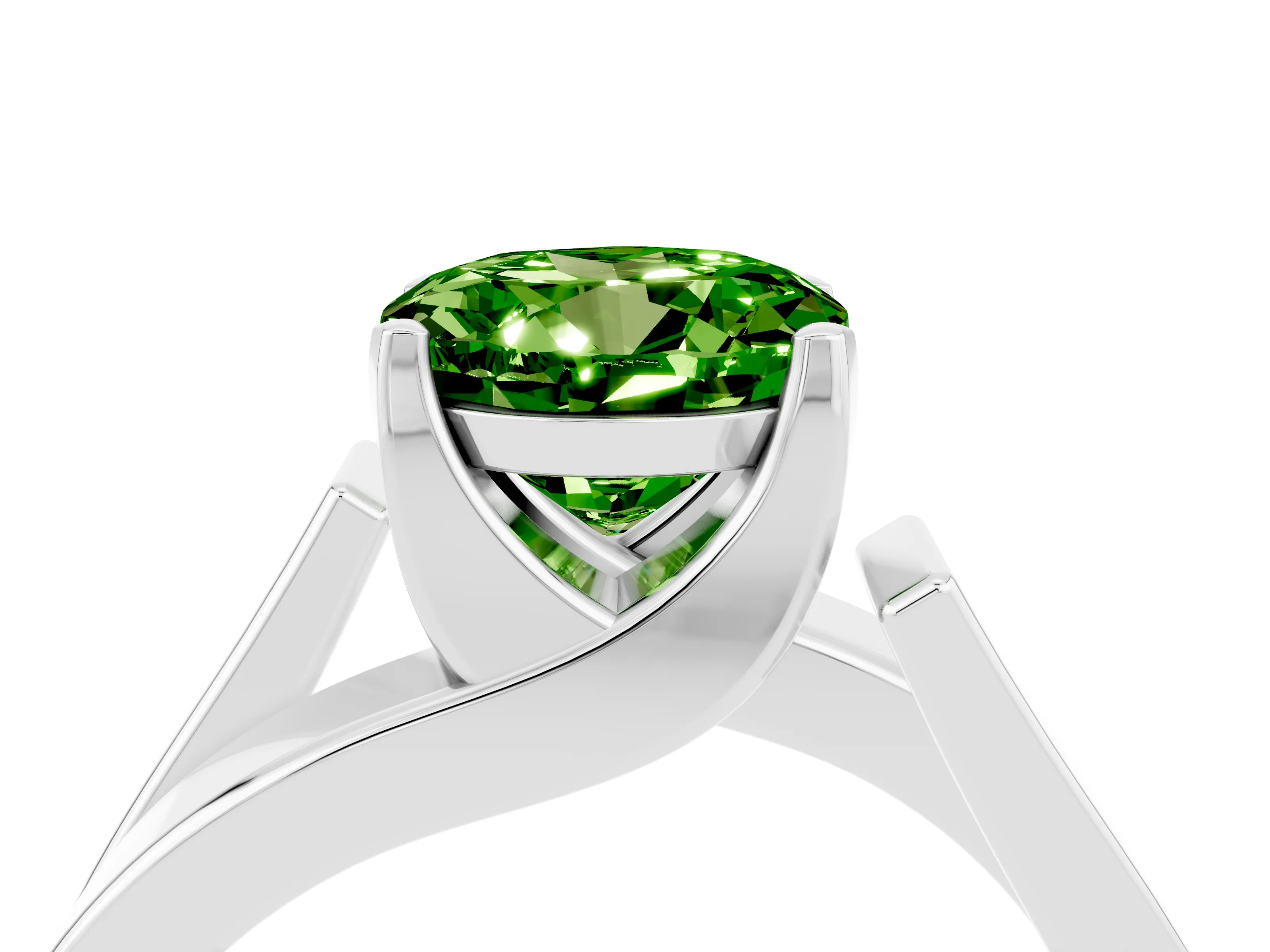 White gold Modern Tension Set Round Cut Peridot Solitaire Wide Band Ring_4