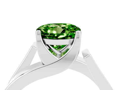 White gold Modern Tension Set Round Cut Peridot Solitaire Wide Band Ring_4