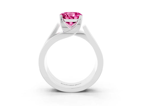 White gold Modern Tension Set Round Cut Pink Sapphire Solitaire Wide Band Ring_15