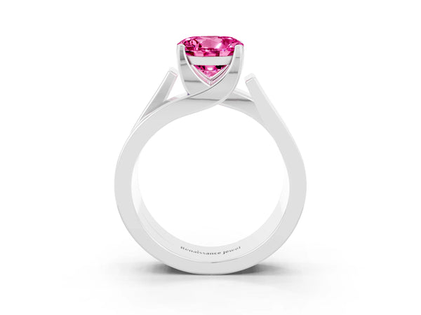 White gold Modern Tension Set Round Cut Pink Sapphire Solitaire Wide Band Ring