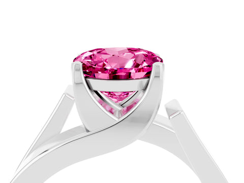 White gold Modern Tension Set Round Cut Pink Sapphire Solitaire Wide Band Ring_16