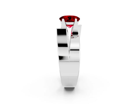 White gold Modern Tension Set Round Cut Ruby Solitaire Wide Band Ring_2