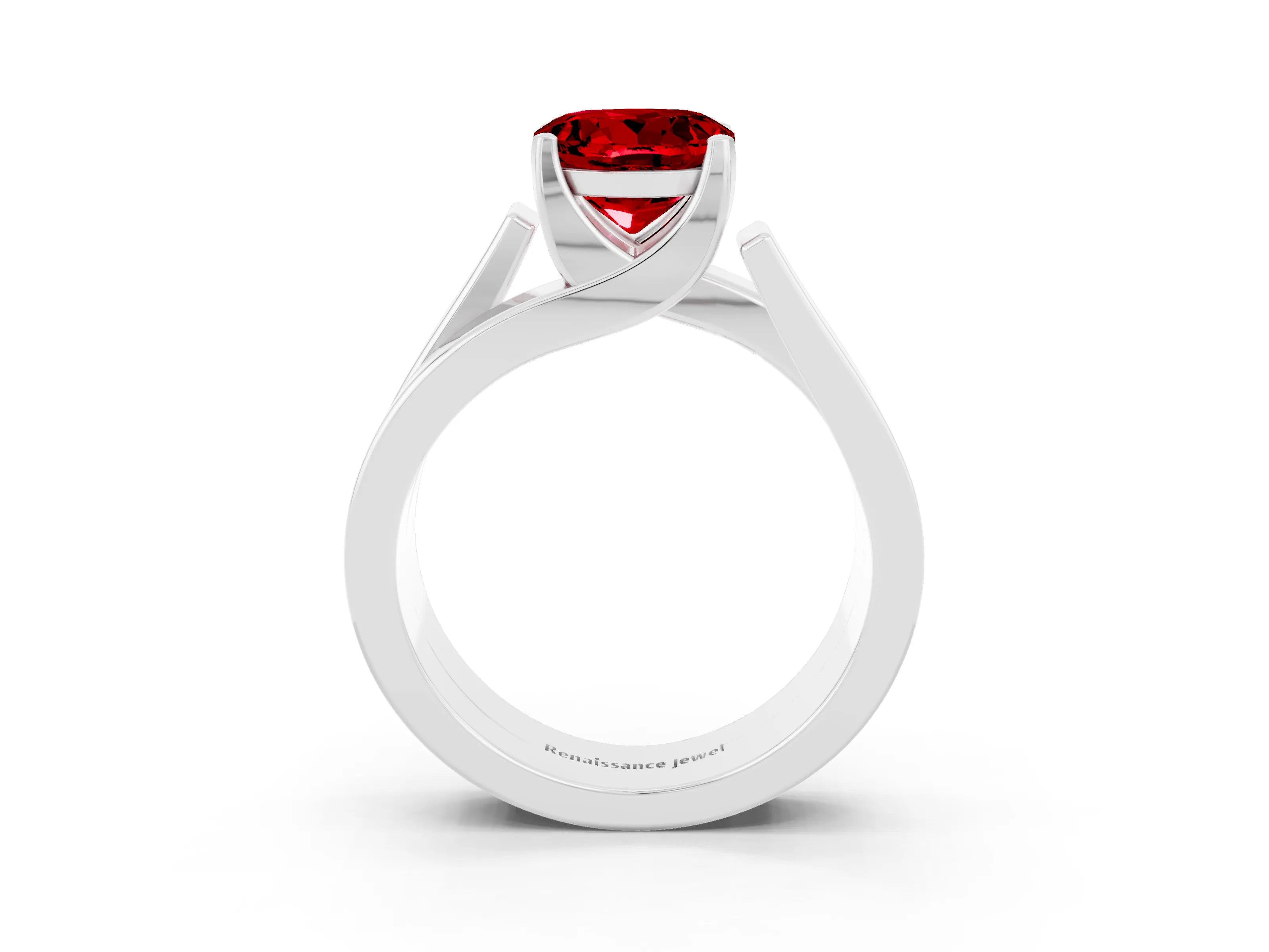 White gold Modern Tension Set Round Cut Ruby Solitaire Wide Band Ring_3